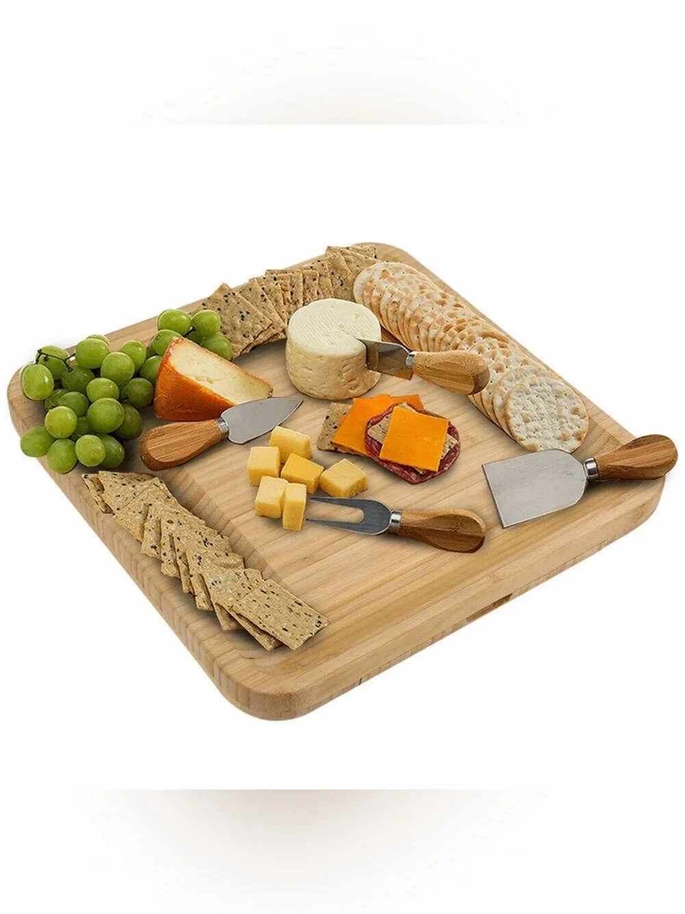 NWT Malvern Bamboo Cheese Board w/ Slide-Out Knife Drawer Natural Wood